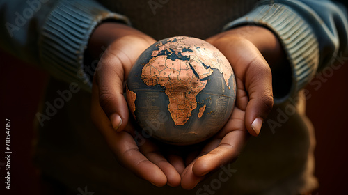 Black child holding globe on hands generated AI