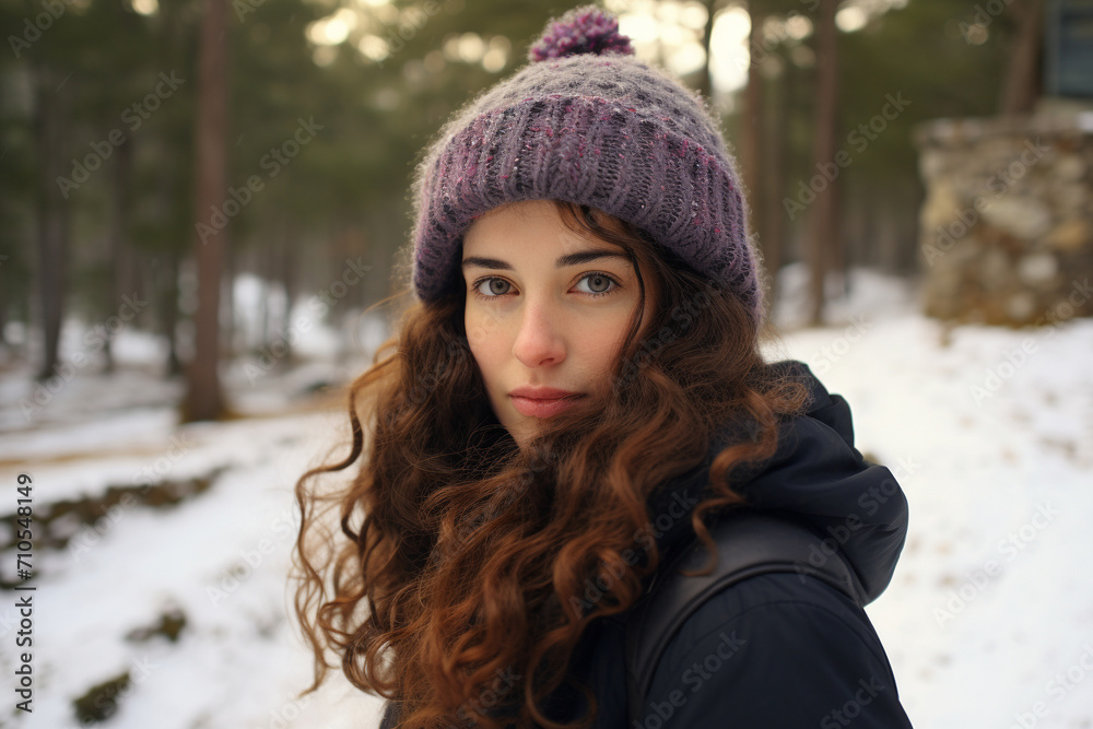 thoughtful girl in snowy landscape in winter picture thoughtful girl in snowy landscape in winter picture