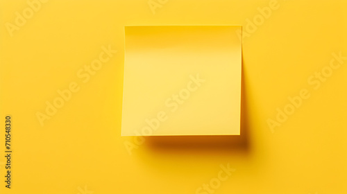 Blank paper note on yellow background, top view generated AI