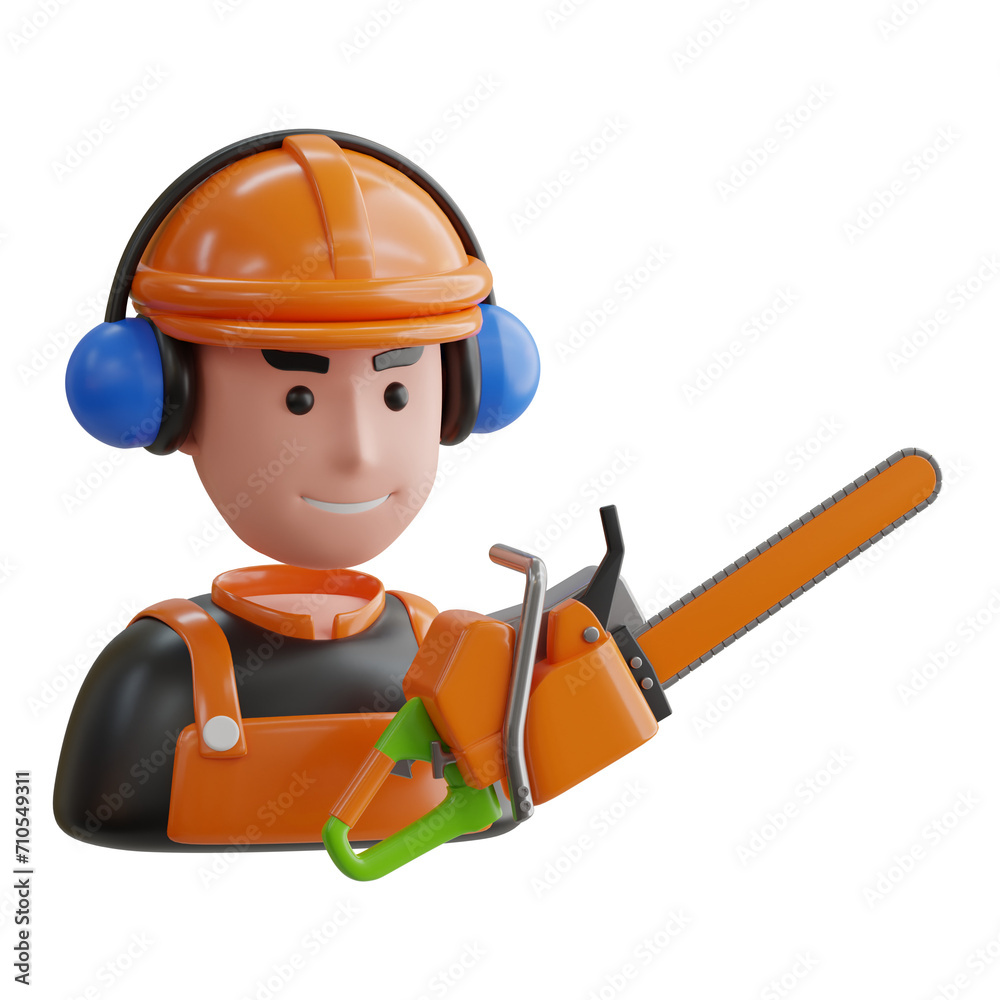 3D Man Model Timber Harvesting with a Chainsaw. 3d illustration, 3d element, 3d rendering. 3d visualization isolated on a transparent background 3D Man Model Timber Harvesting with a Chainsaw. 3d illustration, 3d element, 3d rendering. 3d visualization isolated on a transparent background