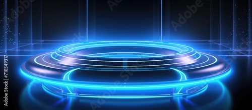 Futuristic teleport podiums Blue, neon hologram portal. Magic fantasy portal. Magic circle teleport