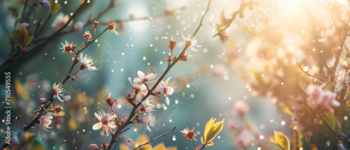 Spring ultra wide background with colorful flowers, soft light for banners, wallpapers or web pages