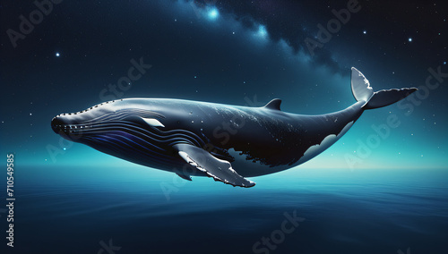 Whales swimming on a space themed background © Anoottotle