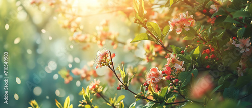 Spring ultra wide background with colorful flowers, soft light for banners, wallpapers or web pages