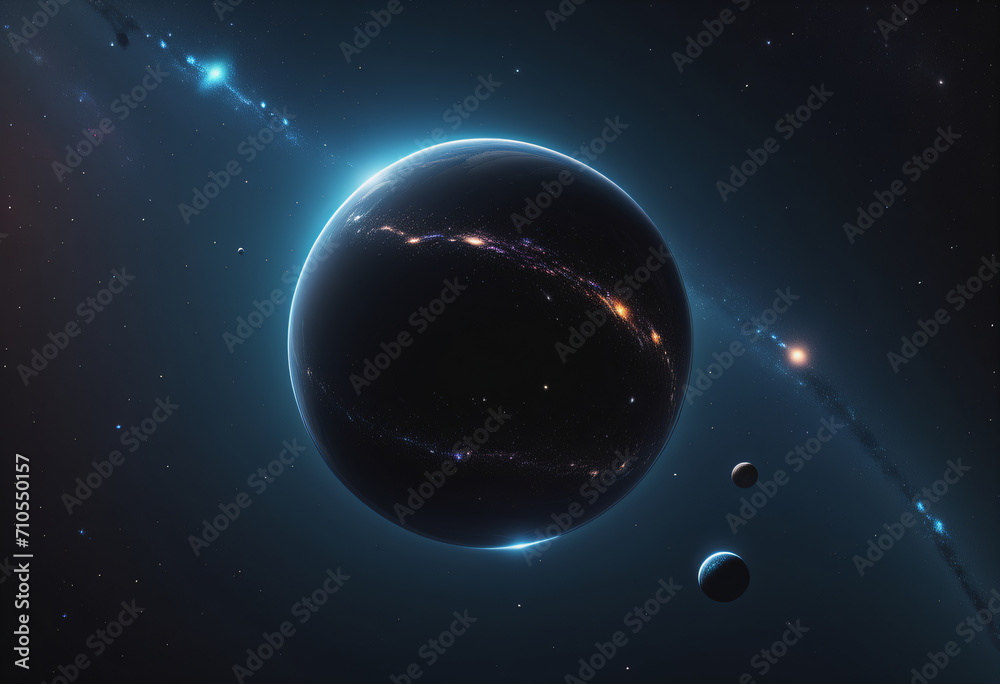 A planet orbiting in space that shimmers with light