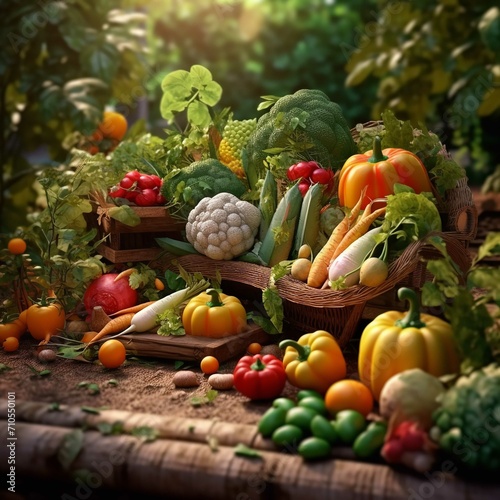 Variety of Fresh Organic Vegetables in the Garden