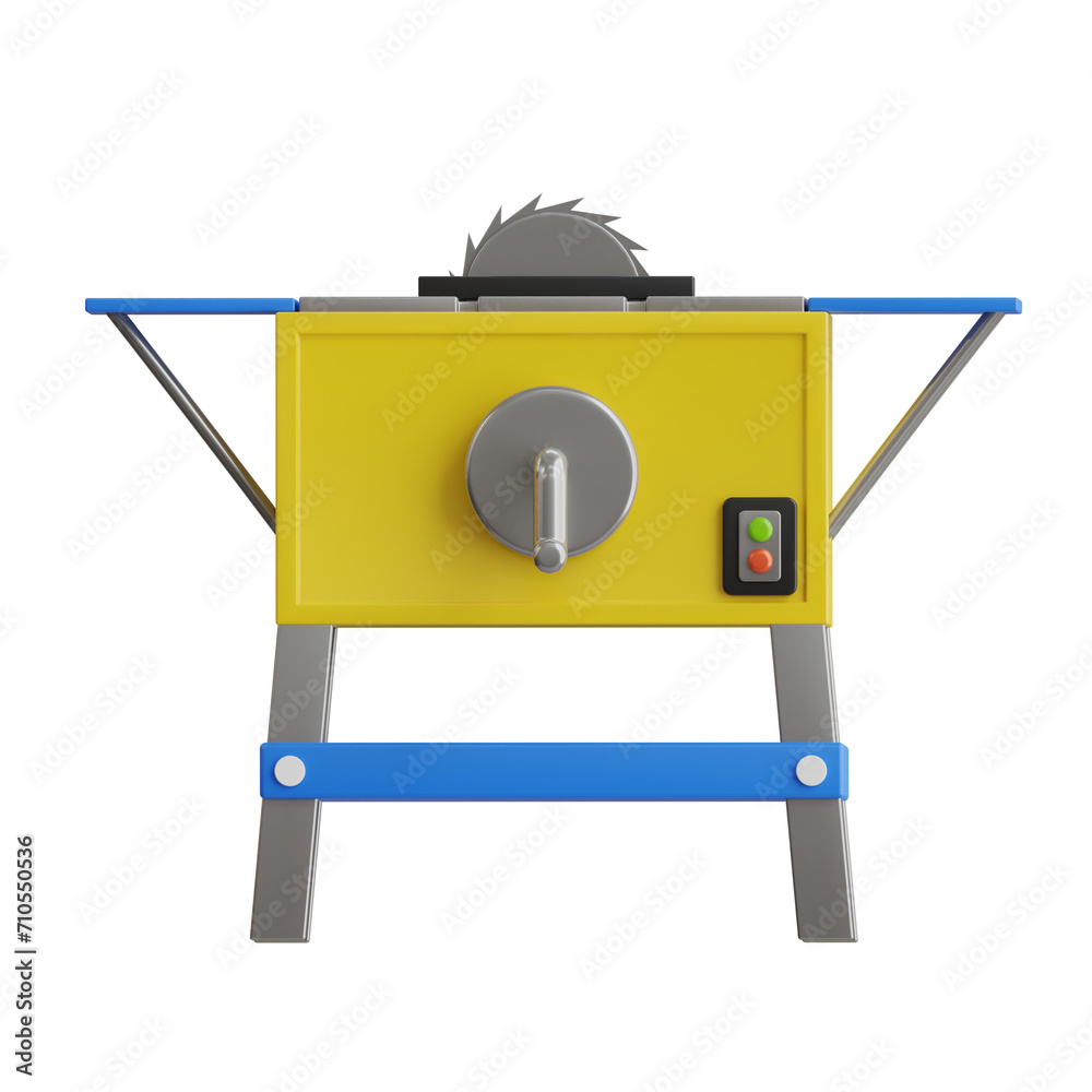 3D Table Saw Model Good Tool for Woodworking. 3d illustration, 3d element, 3d rendering. 3d visualization isolated on a transparent background