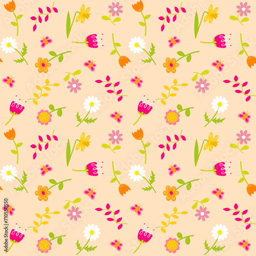 Trendy Hand drawn spring floral pattern.  Flowers illustration. Design for fashion, fabric, textile, wallpaper, cover, web, wrapping and all prints © Zulfiya