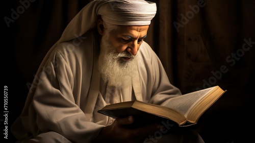 man praying at the holy book islamic background