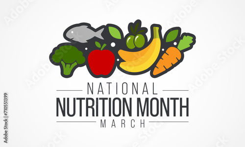 National Nutrition month is observed every year in March, to draw attention to the importance of making informed food choices and developing healthy eating habits. Vector illustration