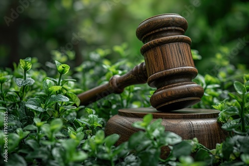 on justice and the law judge and gavel, in the style of environmental awareness, indigo and green, ready-made objects, national geographic photo, naturecore, natural fibers, studyplace