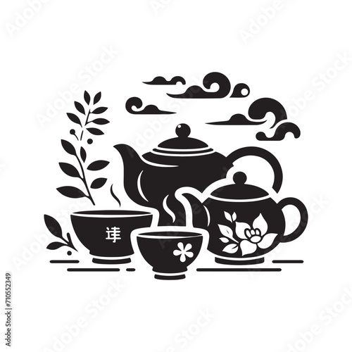 Aesthetic Elegance Unveiled: Graceful Chinese Tea Pot Silhouette Perfect for Stock Enthusiasts - Chinese New Year Silhouette - Chinese Tea Vector Stock
