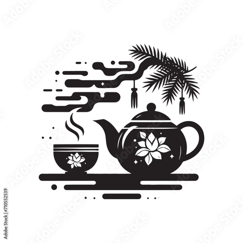 Tea Time Elegance: Exquisite Chinese Tea Pot Silhouette for Your Stock Art Needs - Chinese New Year Silhouette - Chinese Tea Vector Stock
