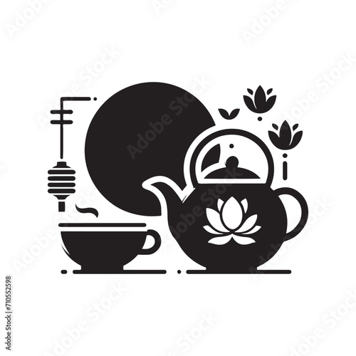 Cultural Heritage Illuminated: Classic Chinese Tea Pot Silhouette for Your Stock Portfolio - Chinese New Year Silhouette - Chinese Tea Vector Stock
