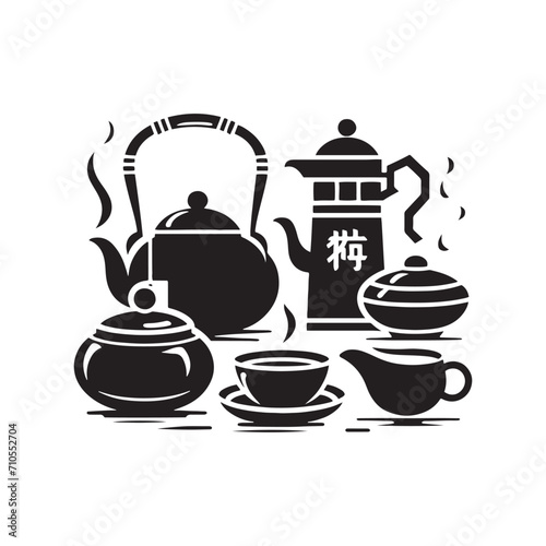 Zen Aesthetics in Silhouette: Delicate Chinese Tea Pot Stock Imagery for Your Portfolio - Chinese New Year Silhouette - Chinese Tea Vector Stock
