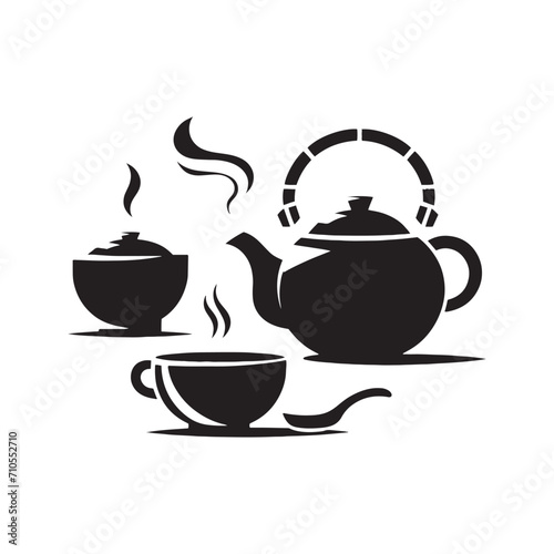 Oriental Charm Captured: Mesmerizing Chinese Tea Pot Silhouette Stock Imagery - Chinese New Year Silhouette - Chinese Tea Vector Stock
