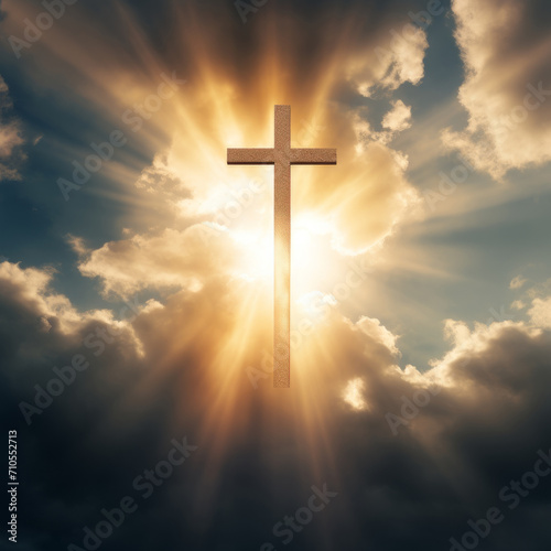 Celestial Embrace: Serene Cross Amidst Sunlit Cloudscapes