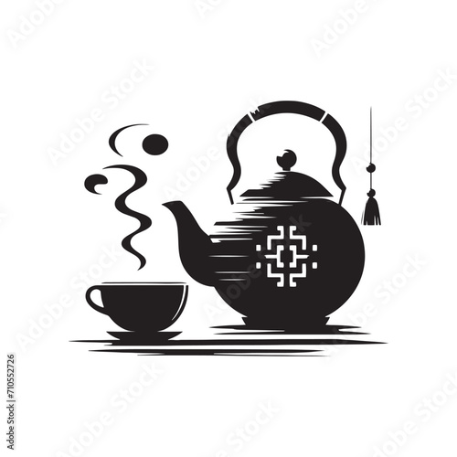 Tea Time Elegance: Exquisite Chinese Tea Pot Silhouette for Your Stock Art Needs - Chinese New Year Silhouette - Chinese Tea Vector Stock
