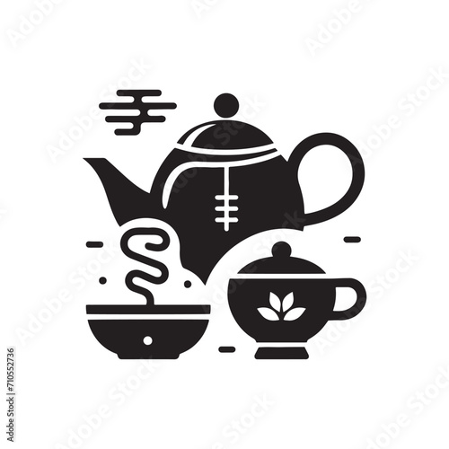 Time-Honored Icons: Beautiful Chinese Tea Pot Silhouette Stock Perfect for New Year Celebrations - Chinese New Year Silhouette - Chinese Tea Vector Stock
