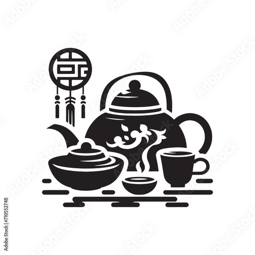 Cultural Heritage Illuminated: Classic Chinese Tea Pot Silhouette for Your Stock Portfolio - Chinese New Year Silhouette - Chinese Tea Vector Stock
