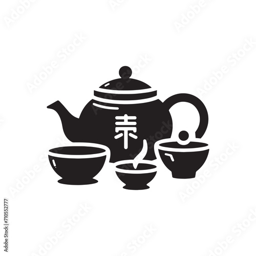 Aesthetic Elegance Unveiled: Graceful Chinese Tea Pot Silhouette Perfect for Stock Enthusiasts - Chinese New Year Silhouette - Chinese Tea Vector Stock
