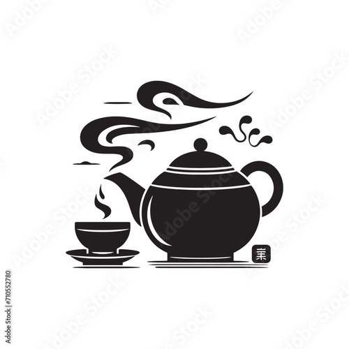 Timeless Artistry: Intricate Chinese Tea Pot Silhouette Crafted for Stock Collections - Chinese New Year Silhouette - Chinese Tea Vector Stock

