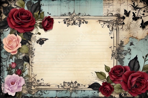 Frame with roses in vintage style