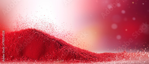 Areia vermelha macro isolada no fundo vermelho photo