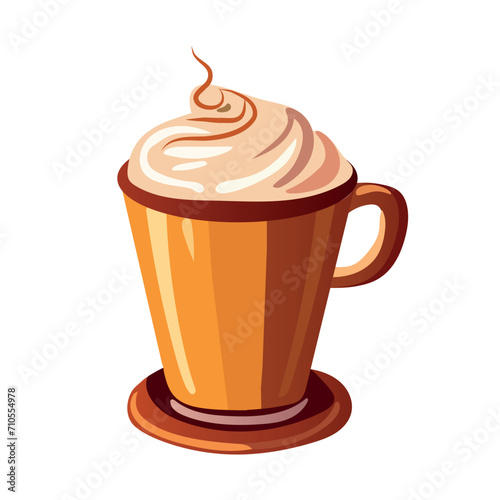 Coffee of colorful set. An artful illustration of a latte-filled mug with cream aroma on a clean white background. Vector illustration.