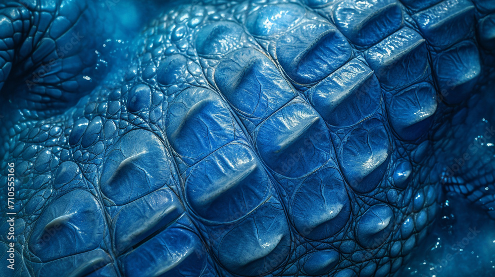 Obraz premium An artistic rendering of crocodile skin with a focus on the scales, tinted in cool blue tones.