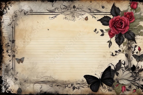 The frame is aged with roses