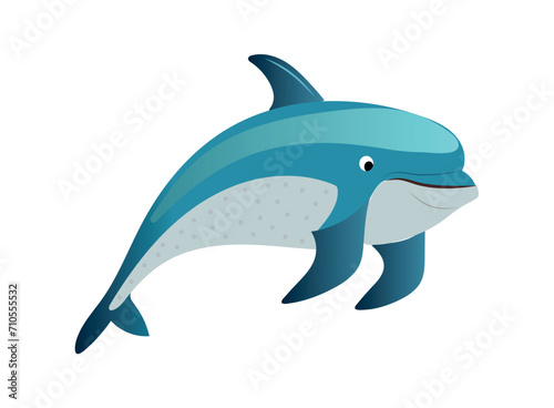Sea dweller of colorful set. Illustration highlights the awe-inspiring presence of a dolphin, set against a serene white backdrop. Vector illustration.