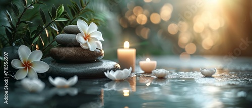 Spa treatments, massages, and calming spa environments supplies zen stones and water spa of deep relaxation and tranquility and with space for text concepts. spa background