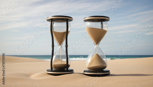 Close-up of hourglass with glistening sand in it