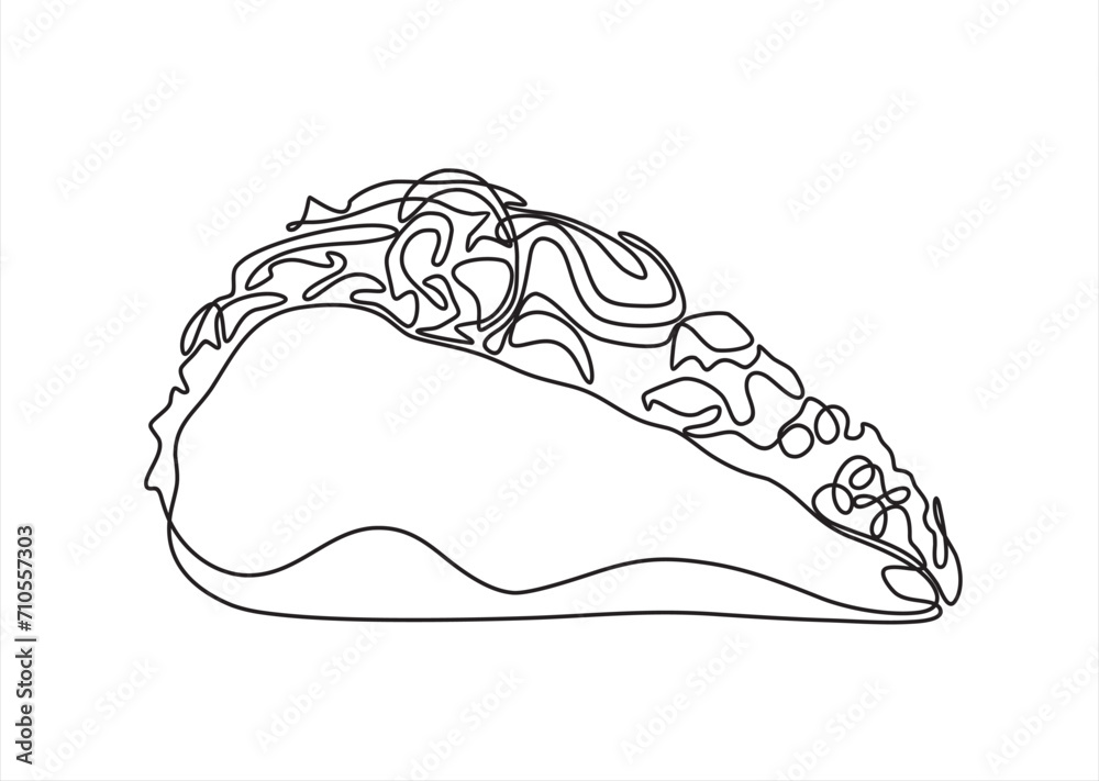 continuous single drawn one line taco hand-drawn picture silhouette. Mexican food tacos continuous single drawn one line taco hand-drawn picture silhouette. Mexican food tacos