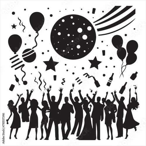 Nighttime Revelry Unveiled: A Captivating Display of Party Silhouettes to Illuminate Your Creative Projects - Celebration Silhouette - Party Vector Stock
