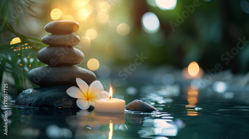 Spa treatments, massages, and calming spa environments supplies zen stones and water spa of deep relaxation and tranquility and with space for text concepts. spa background photo