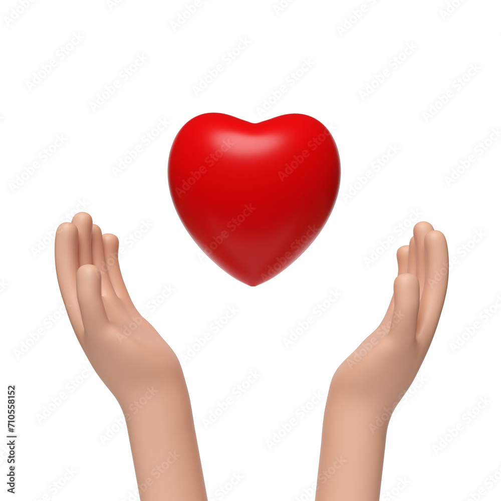 Cartoon hands with a heart. 3d illustration. Cartoon hands with a heart. 3d illustration.