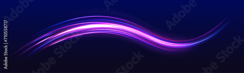 Abstract energy in the form of stripe, arc, curl and zigzag in neon colors with light effect. и Acceleration speed motion on night road. Bright sparkling background. 