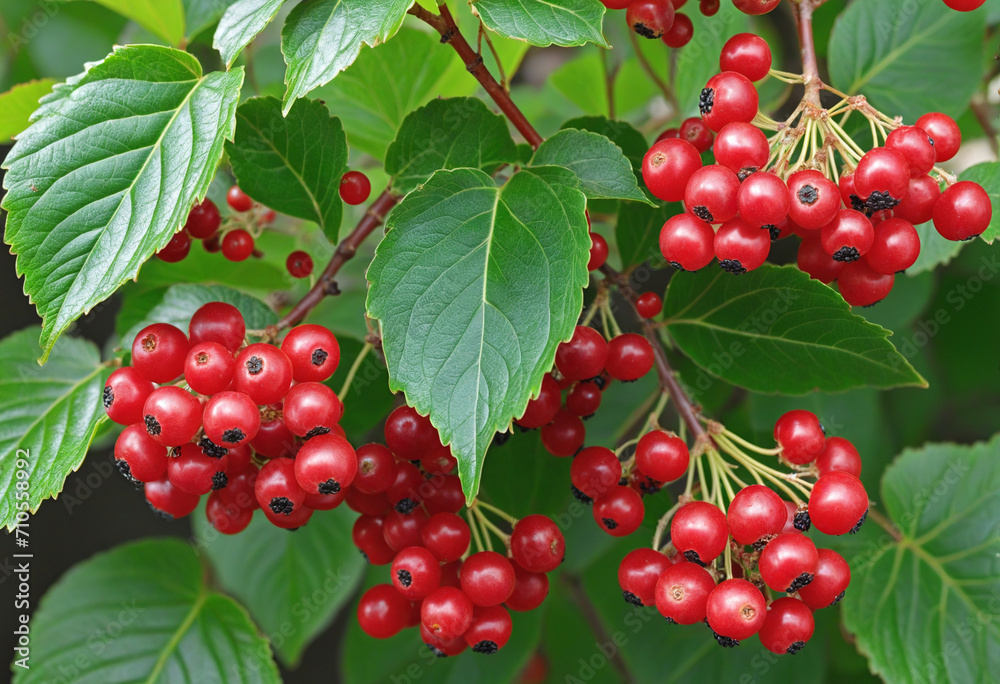Obraz premium Red viburnum branch with ripe berries (Viburnum opulus)