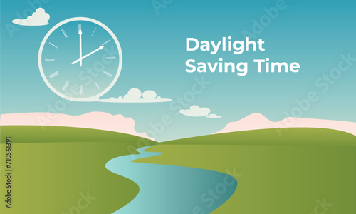 Set the clock to daylight saving time. Vector illustration with message