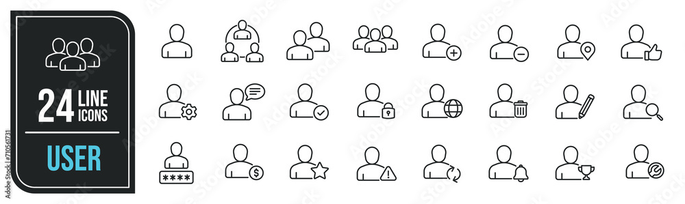 User simple minimal thin line icons. Related people, avatar, man, team, group. Editable stroke. Vector illustration. User simple minimal thin line icons. Related people, avatar, man, team, group. Editable stroke. Vector illustration.