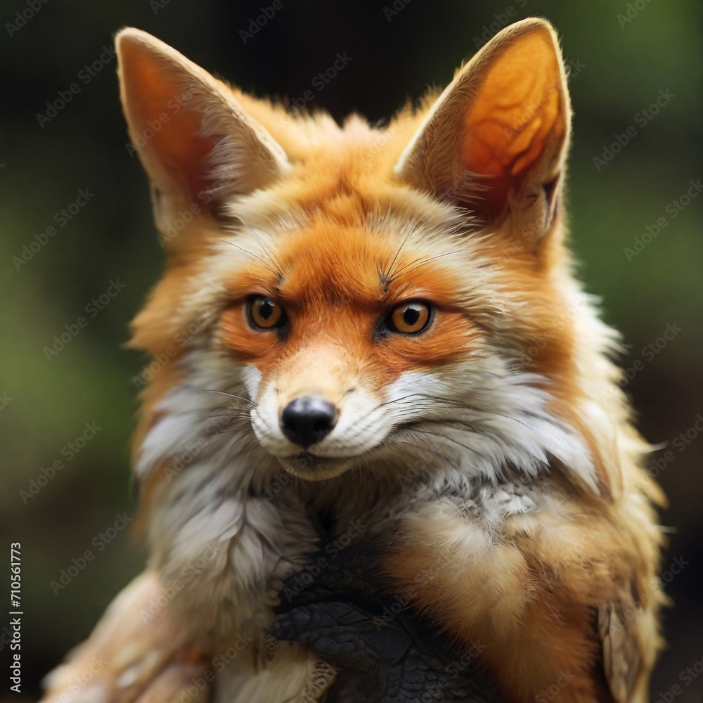 red fox vulpes A half chicken half fox animal hybrid De