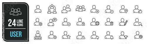 User simple minimal thin line icons. Related people, avatar, man, team, group. Editable stroke. Vector illustration.