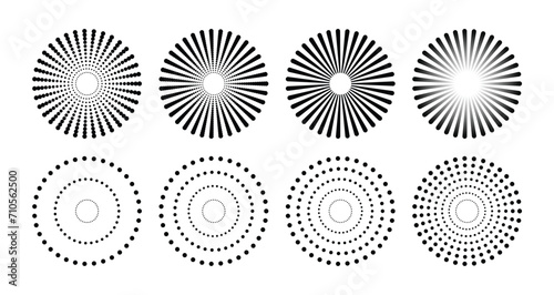 Halftone dots - half tone comic spray spiral dots - black and white grunge texture effect - sunbeam geometric vector 
