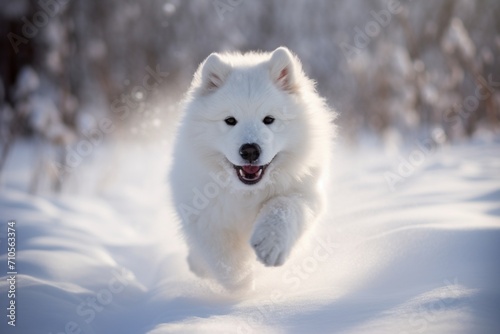 white dog in snow photo