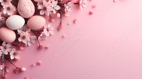 Easter pink background with spring decorations