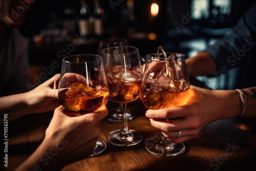 Des jeunes amis en train de boire un verre de vin rouge pendant une soirée festive.