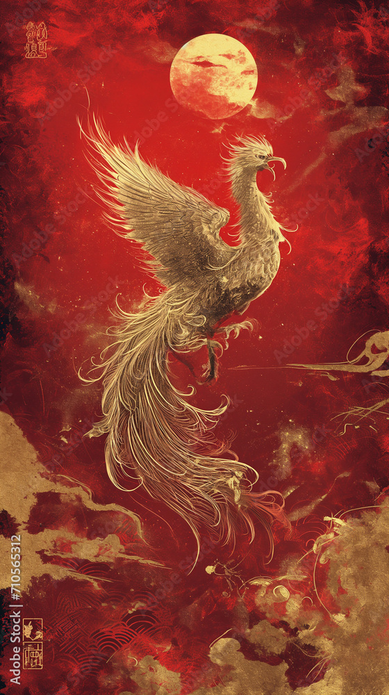 Fototapeta premium Majestic chinese Phoenix tarot card