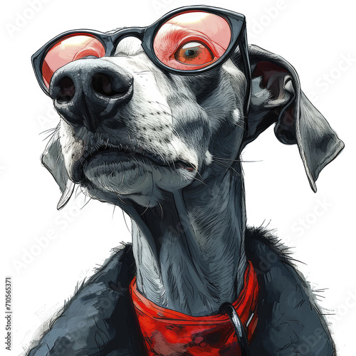 A Galgo Espaol In Spanish Sighthound Glasses, Isolate Images White Background photo